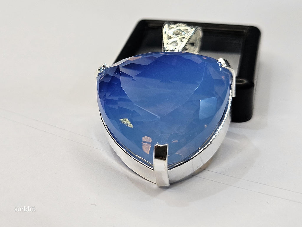 Lab-Created Blue Opal Locket Pendant, 66-67 ct Trillion Cut Gemstone