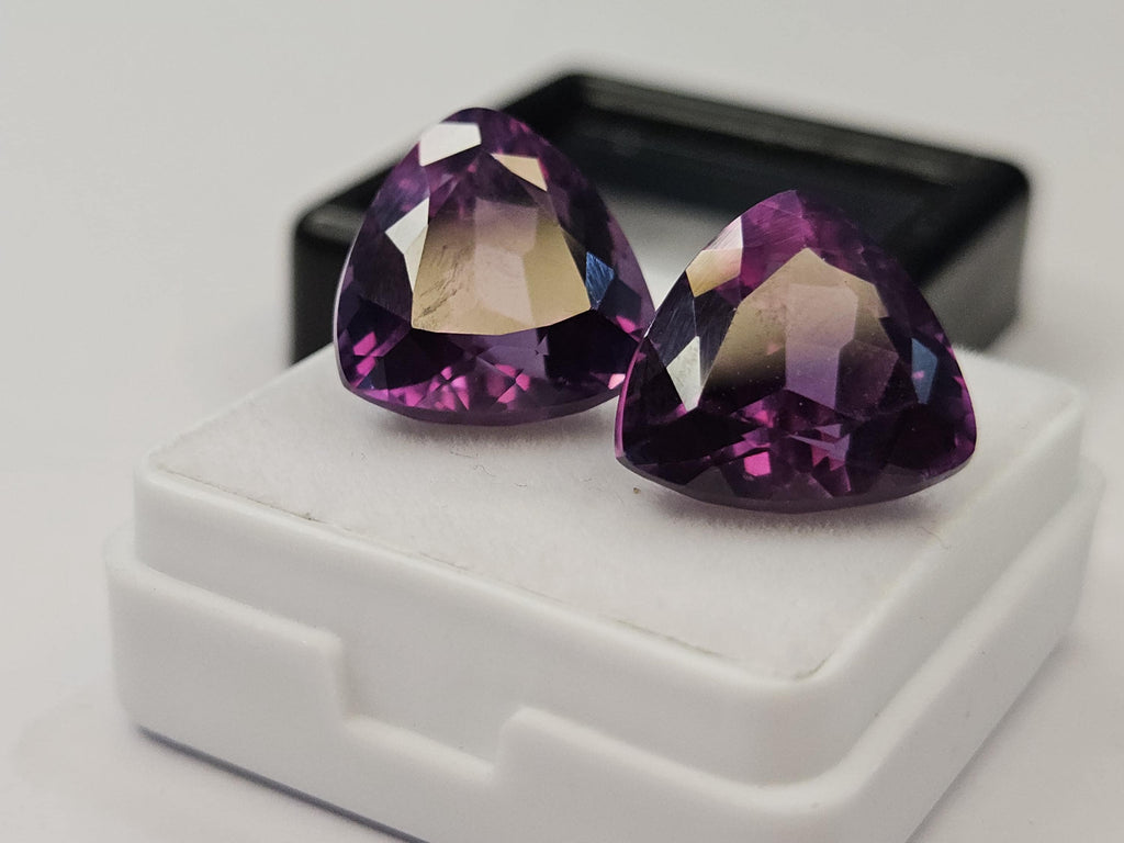Natural Alexandrite Gemstone Pair: Trillion Cut Color Change, Brazil Origin