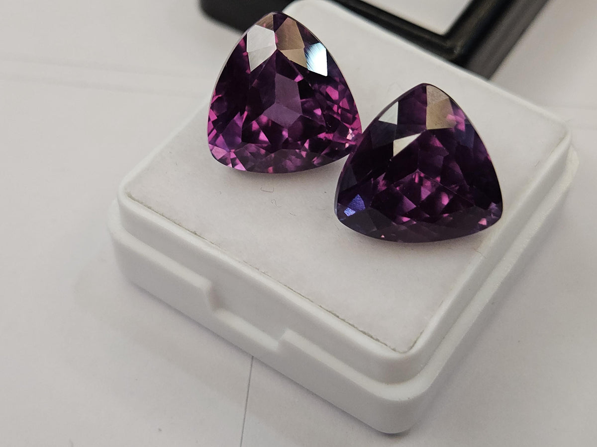 Natural Alexandrite Gemstone Pair: Trillion Cut Color Change, Brazil Origin