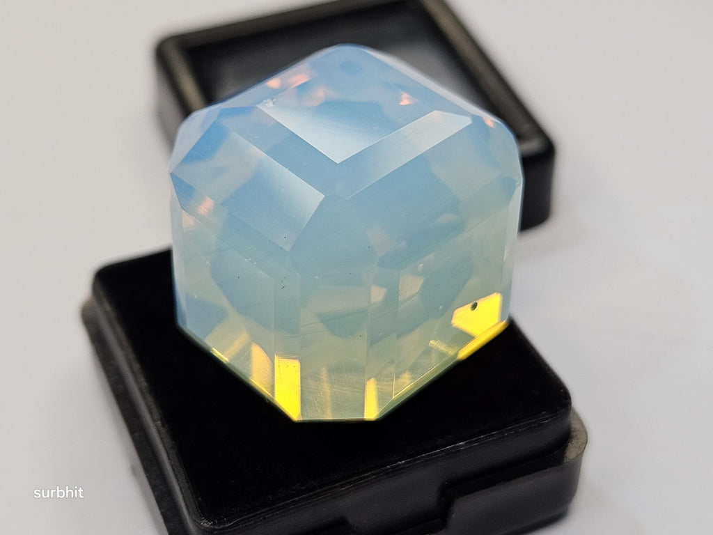 Lab Created Fire Opal Gemstone: 78+ Carat Cube Cut Welo Opal