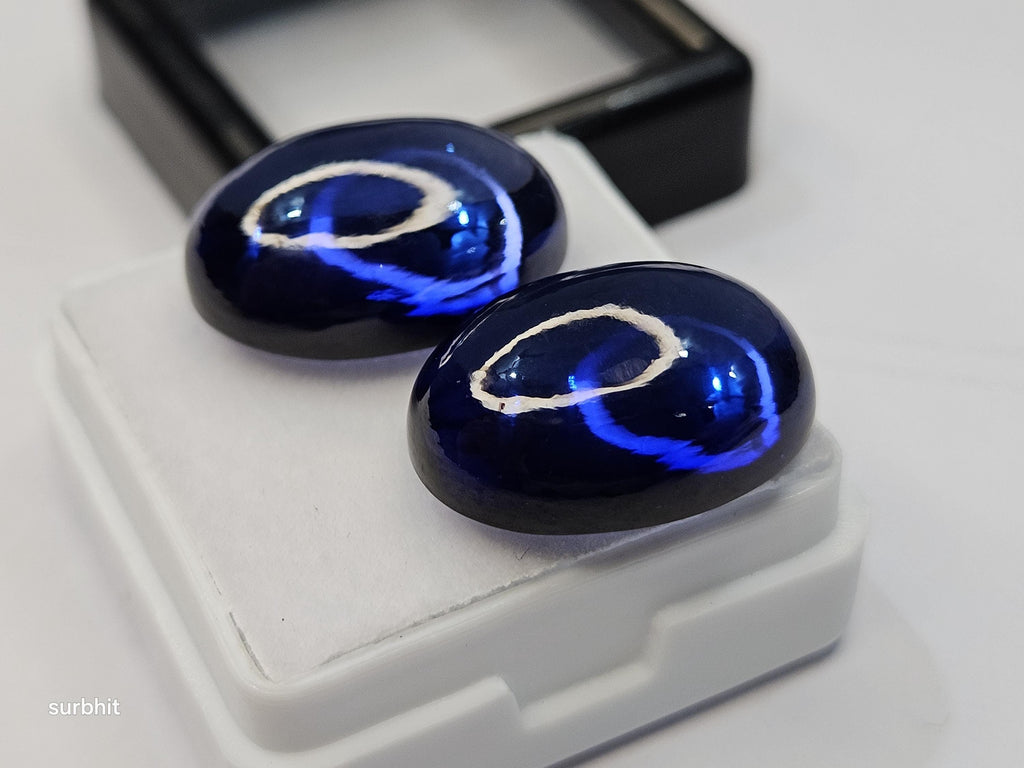Lab Created Blue Iolite Oval Cabochon Pair (35+ Carats) for Jewelry Making
