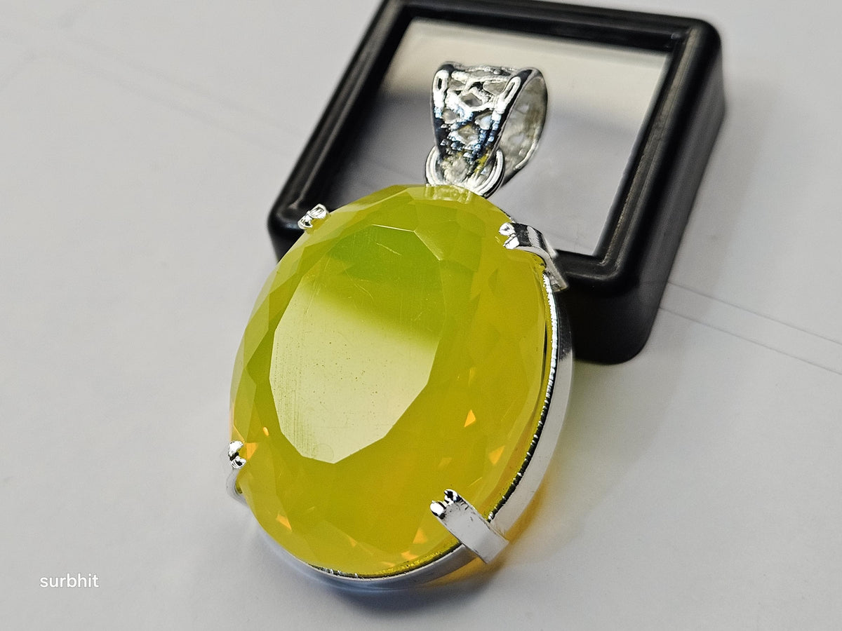 Yellow Opal Locket Pendant, Oval Cut Gemstone, Statement Necklace, Brazil Origin