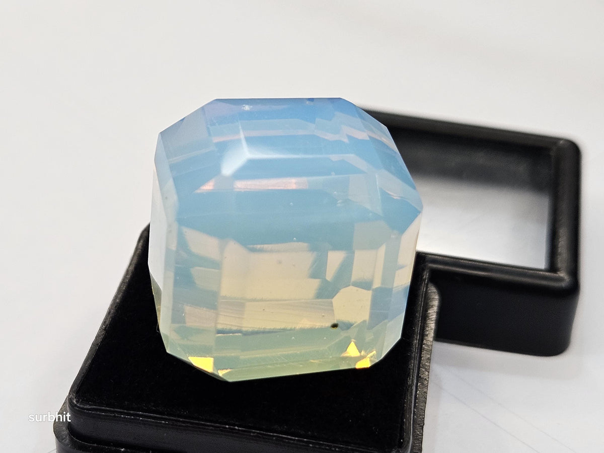 Lab Created Fire Opal Gemstone: 78+ Carat Cube Cut Welo Opal