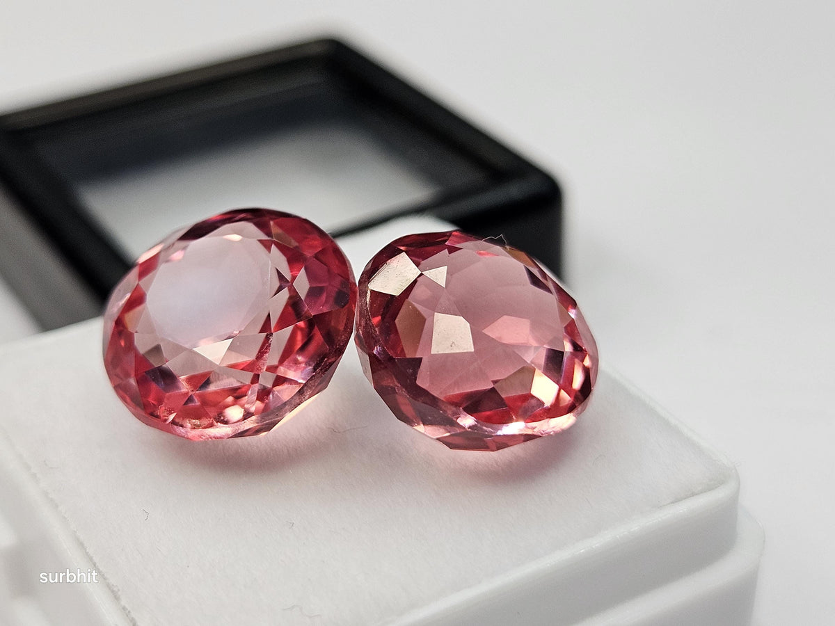 Padparadscha Sapphire Pair, 18-20 Ct Round Cut Loose Gemstones