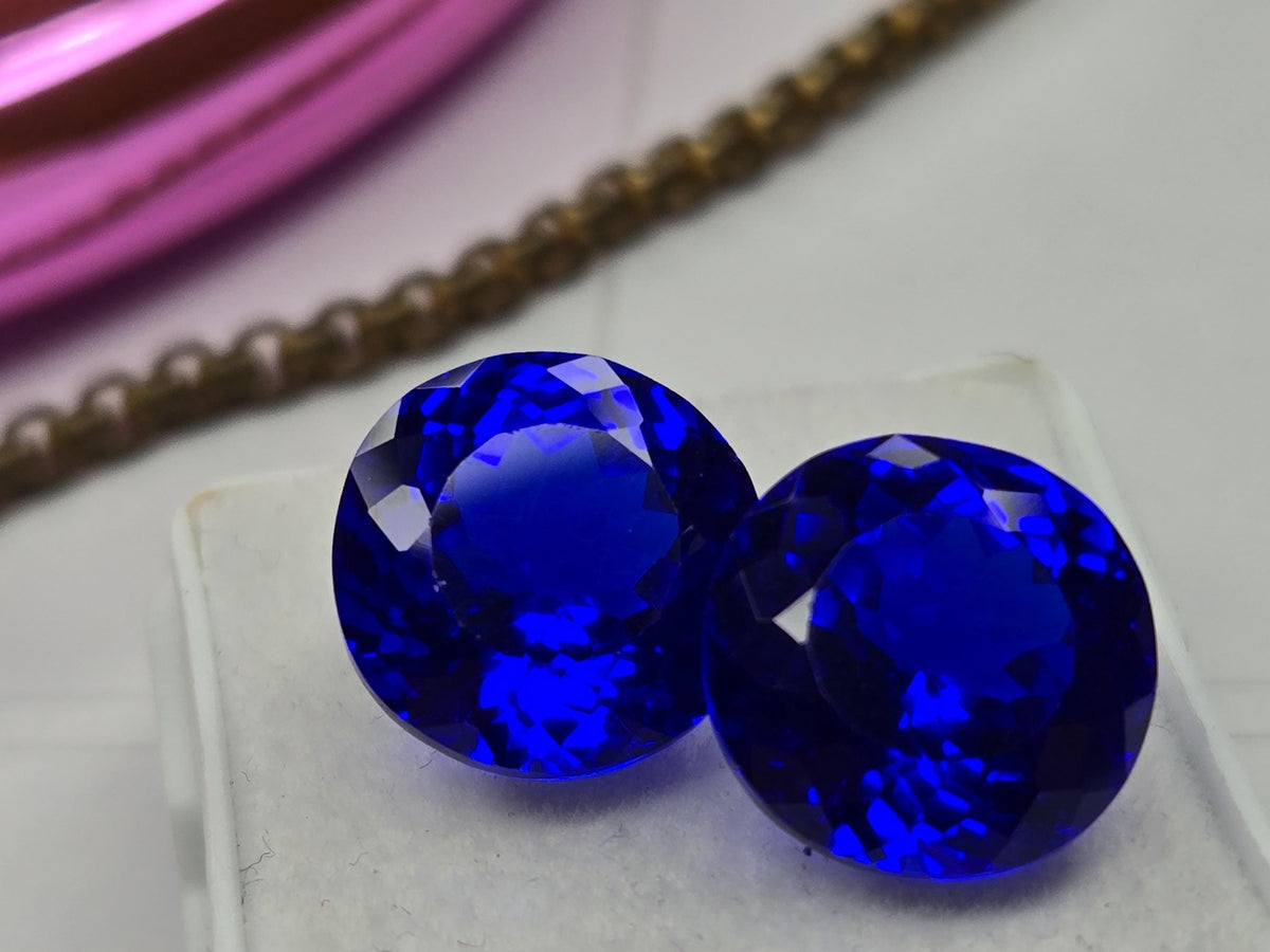 Certified Natural Royal Blue Sapphire 13–14 Ct Round Cut Matching Pair Loose Gemstones for Earrings, Rings & Jewelry Making
