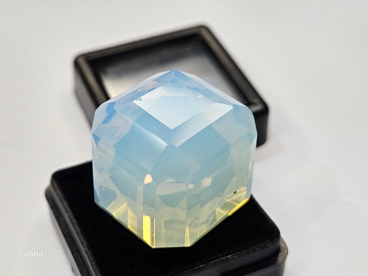 Lab Created Fire Opal Gemstone: 78+ Carat Cube Cut Welo Opal