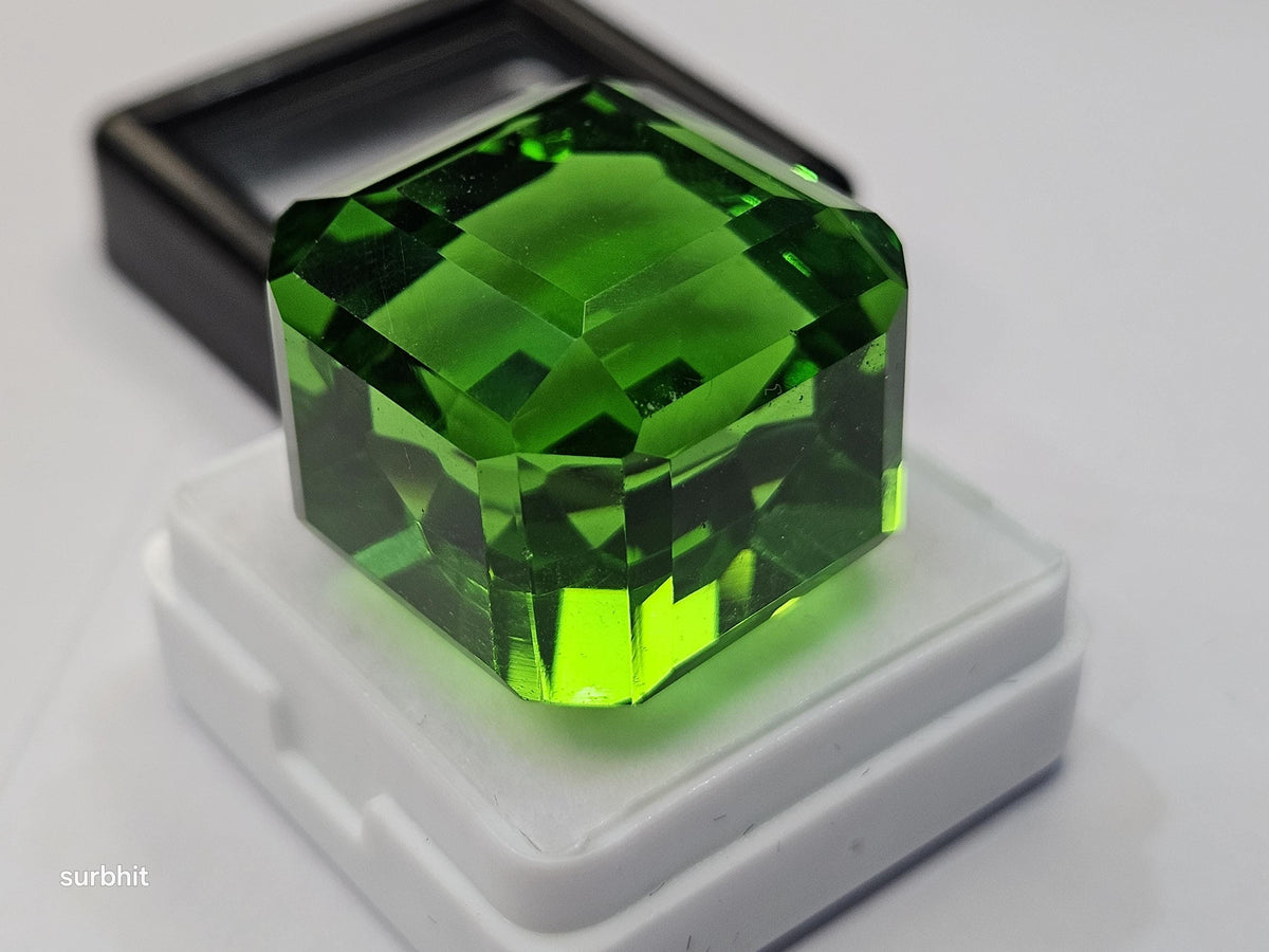 Cube Cut Green Topaz Gemstone, Lab Created, 72-74 Carats