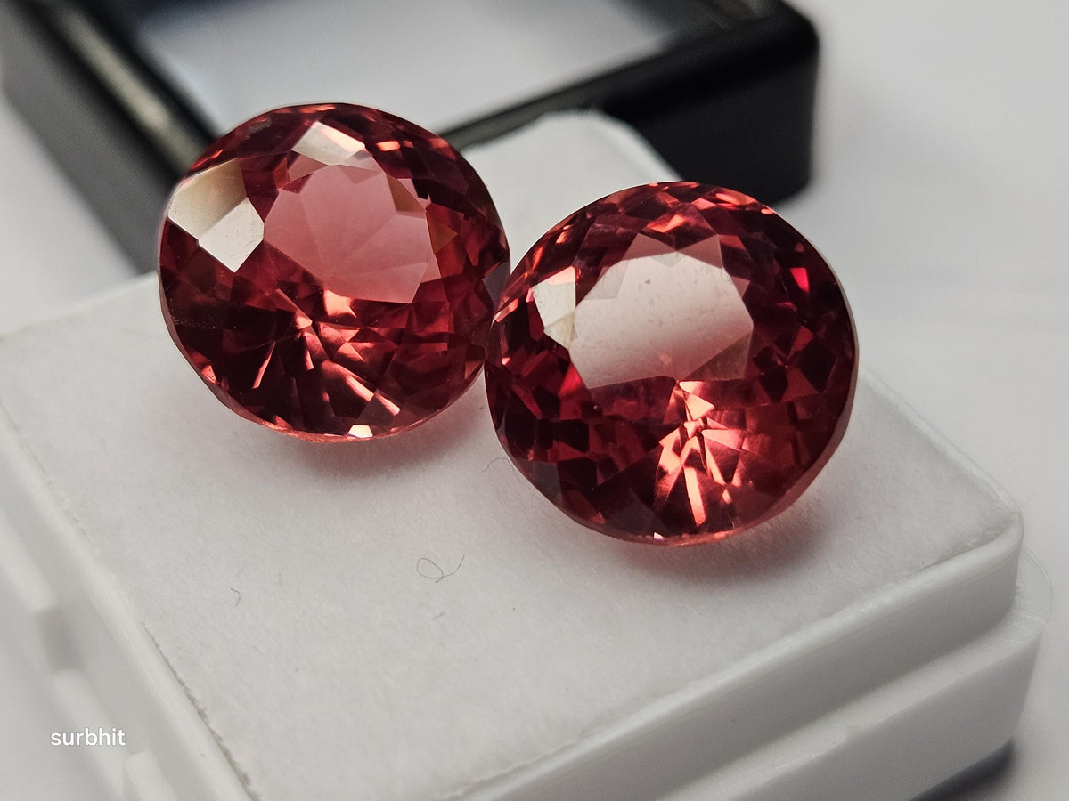 Padparadscha Sapphire Pair, 18 Ct Round Cut Loose Gemstones