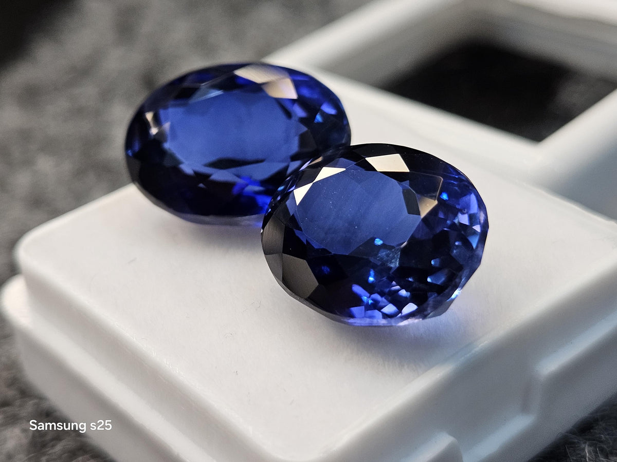 Oval Blue Sapphire Pair (20-21 Ct) – Brazil Origin Gemstones for Jewelry Making