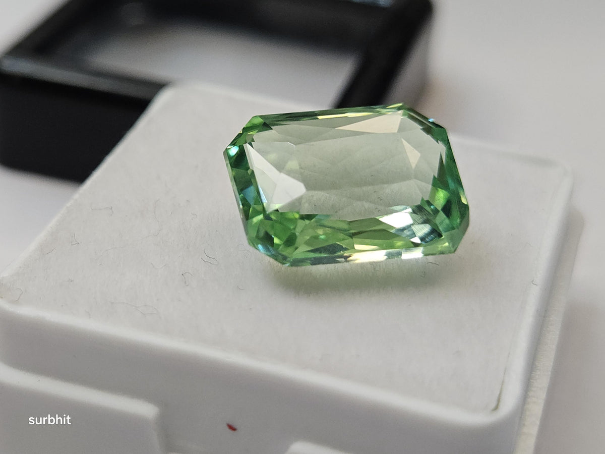 Mint Green Tourmaline Emerald Cut Gemstone – 8-9 Ct Certified Loose Stone for Jewelry Making
