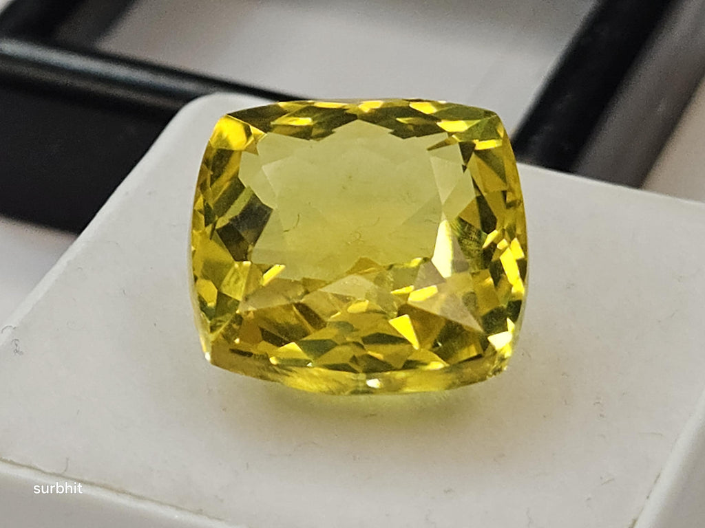 Certified Ceylon Yellow Sapphire Cushion Cut Gemstone (13-14 Ct) for Rings, Pendants