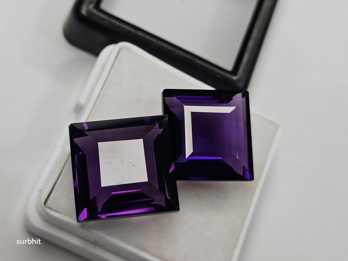 Lab Created Amethyst Princess Cut Gemstones Pair, Purple Loose Stone for Jewelry Making