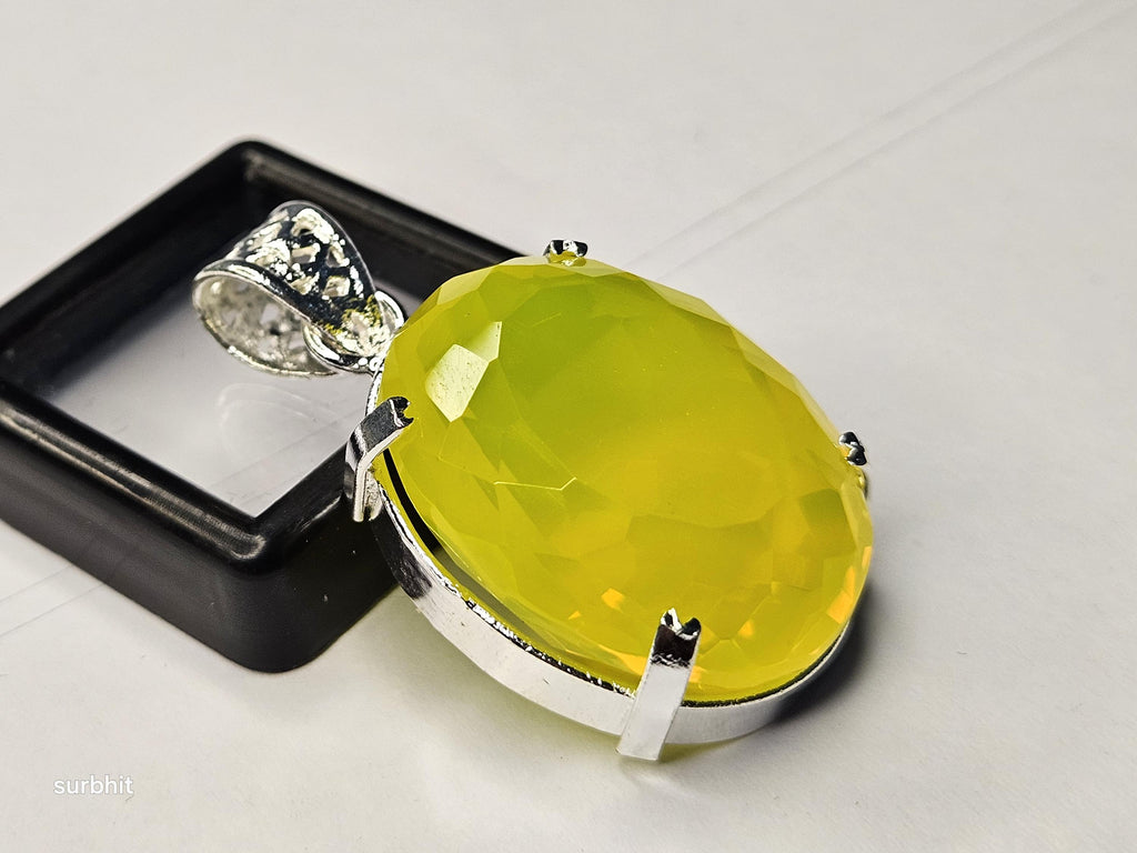 Yellow Opal Locket Pendant, Oval Cut Gemstone, Statement Necklace, Brazil Origin