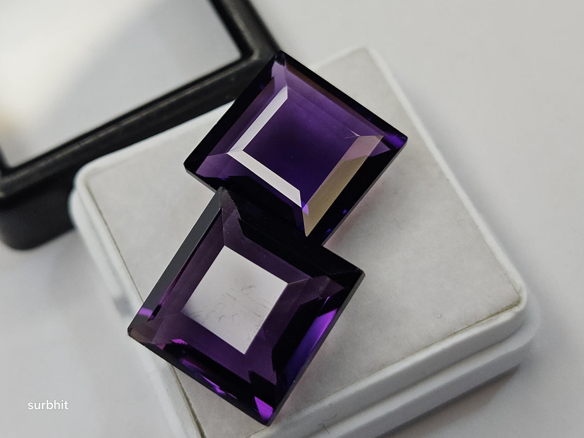Lab Created Amethyst Princess Cut Gemstones Pair, Purple Loose Stone for Jewelry Making