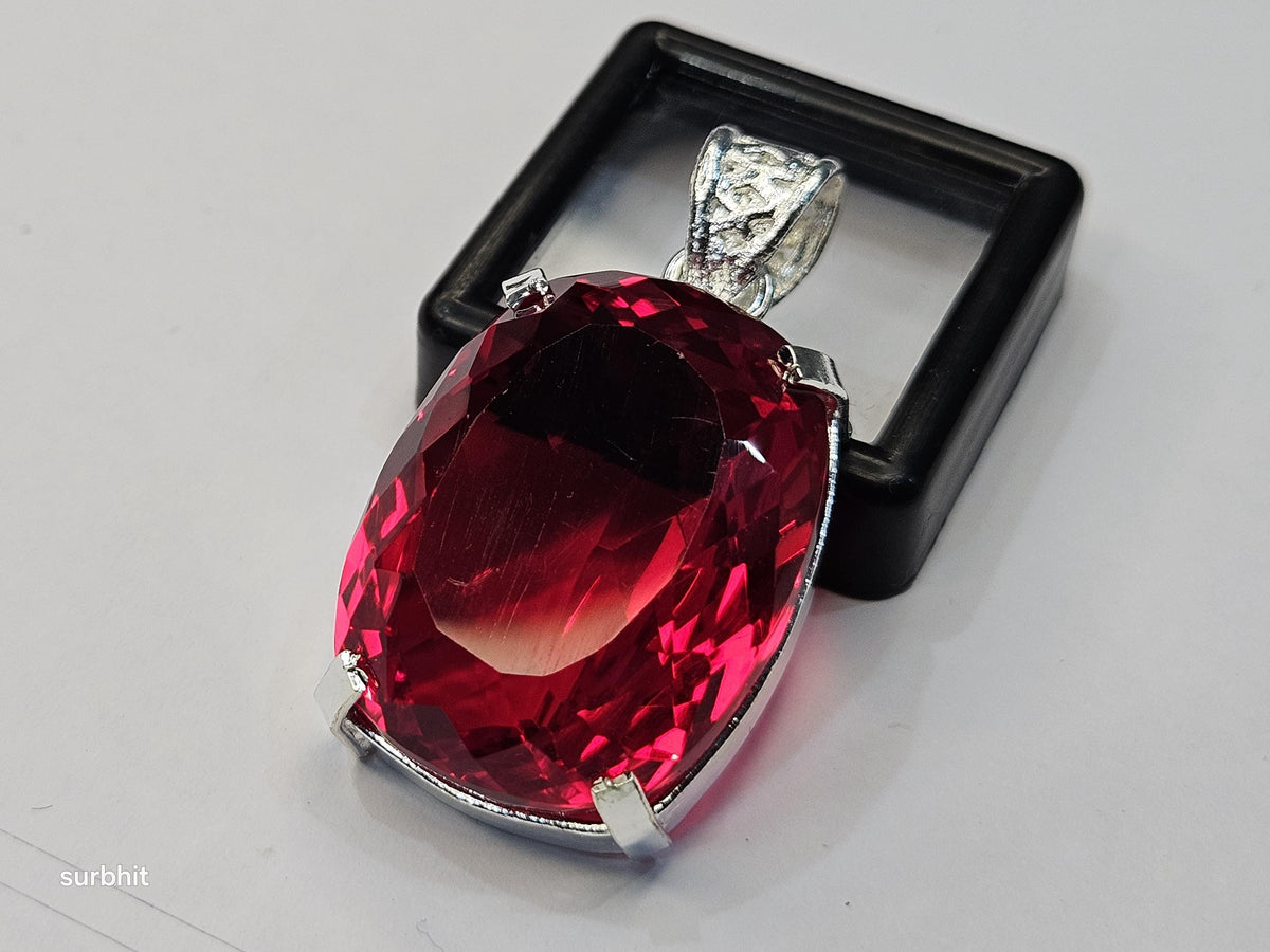 Red Topaz Locket Pendant, Lab-Created Cushion Cut 77+ ct Gemstone