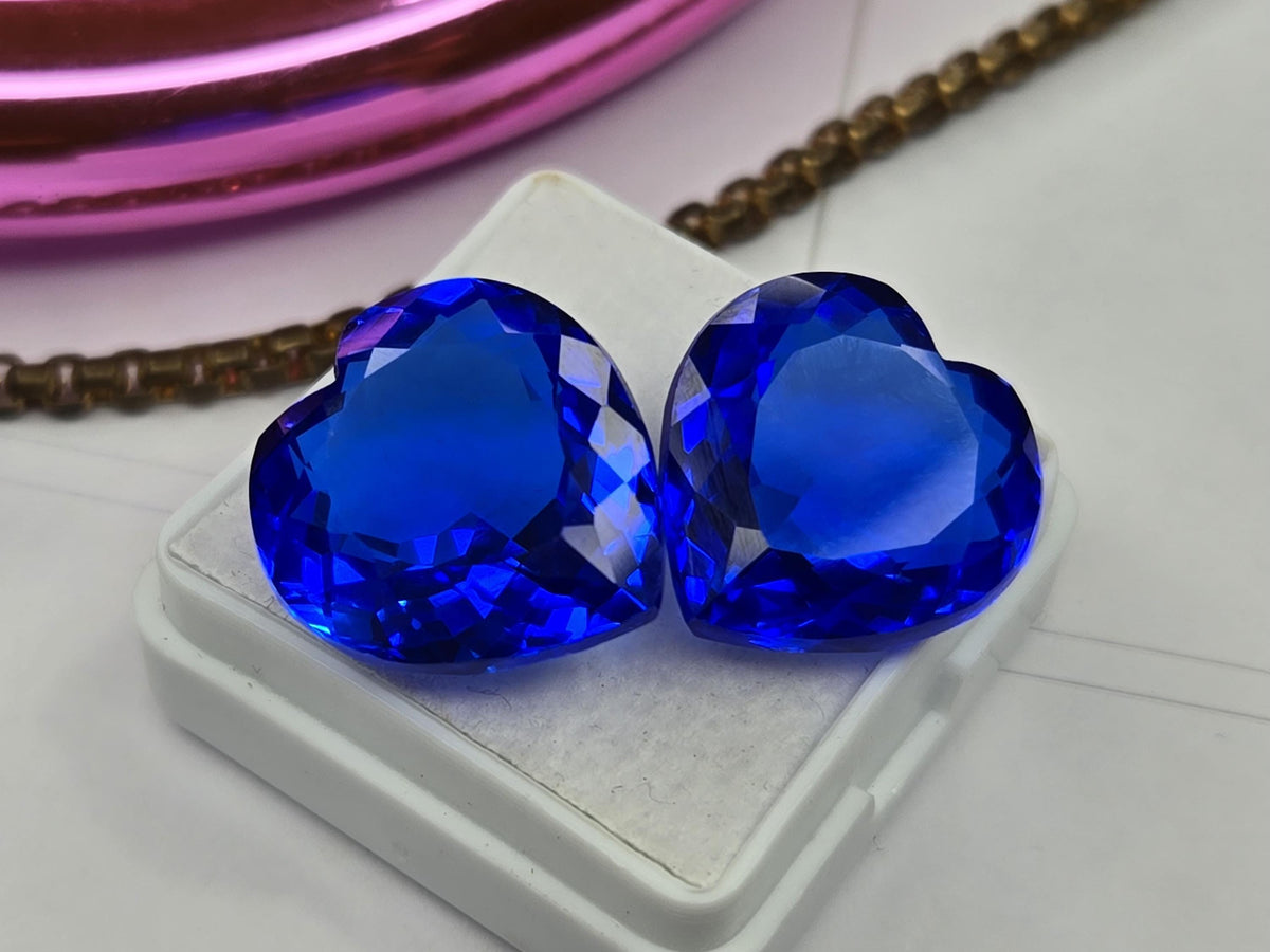 Certified Natural Royal Blue Sapphire 30+ Ct Heart Cut Matching Pair Loose Gemstones for Earrings, Rings & Jewelry Making
