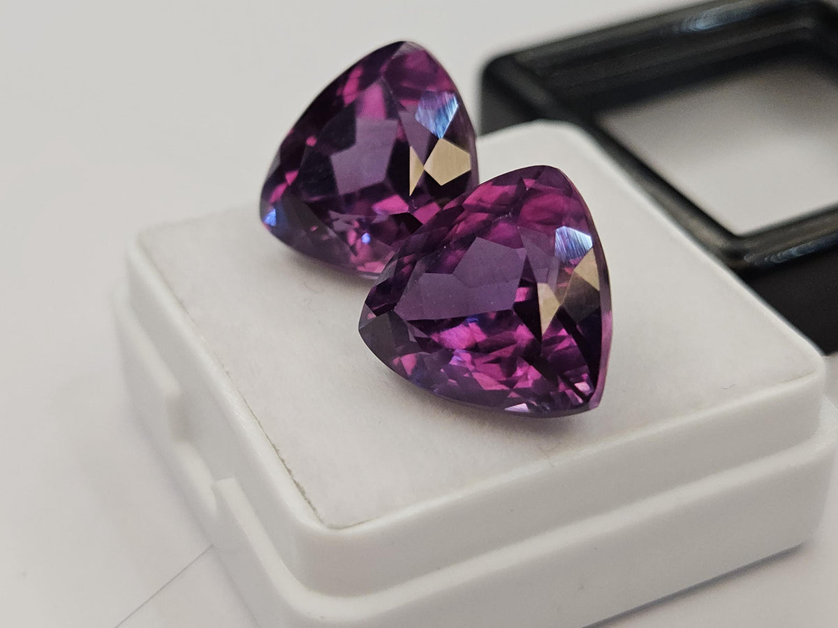 Natural Alexandrite Gemstone Pair: Trillion Cut Color Change, Brazil Origin