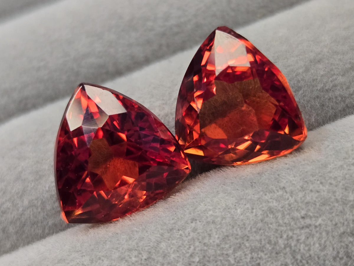 Pair Trillion Cut Padparadscha Sapphire, 18-20 Ct Loose Gemstones