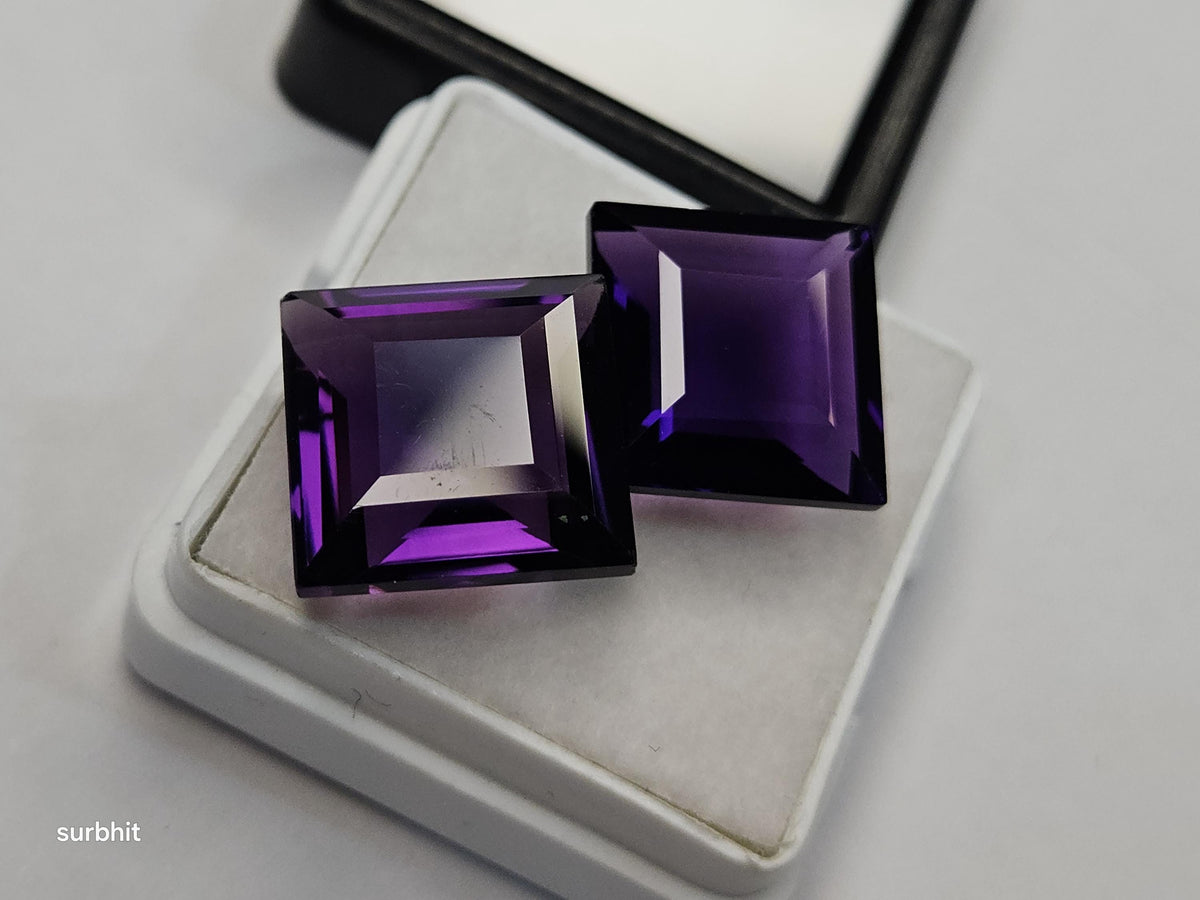 Lab Created Amethyst Princess Cut Gemstones Pair, Purple Loose Stone for Jewelry Making