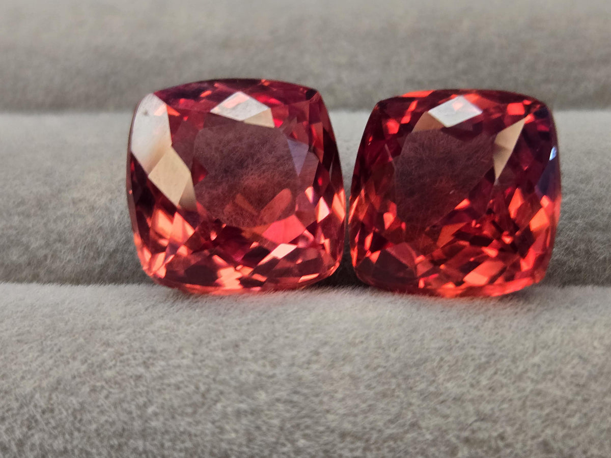 Pair Padparadscha Sapphire, Cushion Cut 26-27 Ct Loose Gemstones for Jewelry
