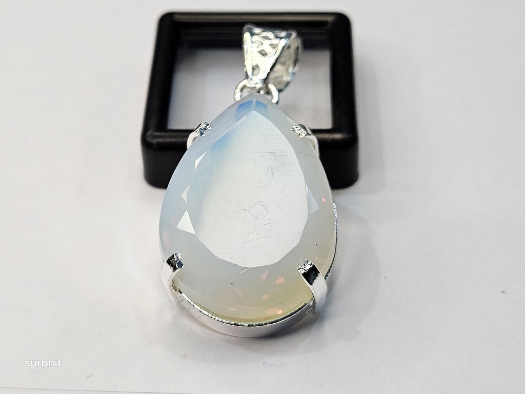 Certified Pear Cut Lab-Created Welo Opal Locket Pendant, 72-74 Ct Gemstone
