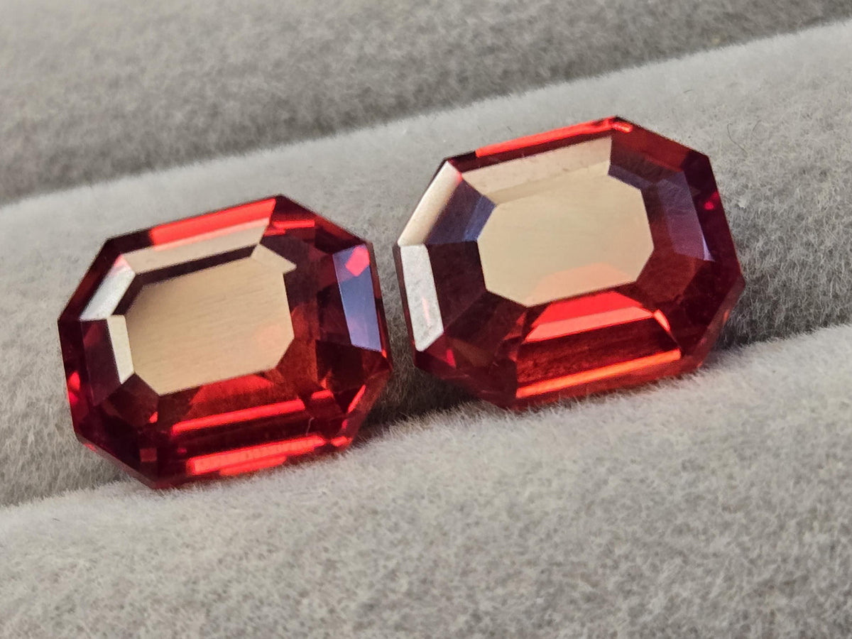 Natural Orange Topaz Pair Emerald Cut Gemstones – Certified Loose Matching Gems