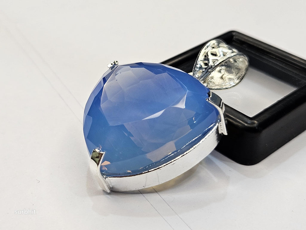 Lab-Created Blue Opal Locket Pendant, 66-67 ct Trillion Cut Gemstone