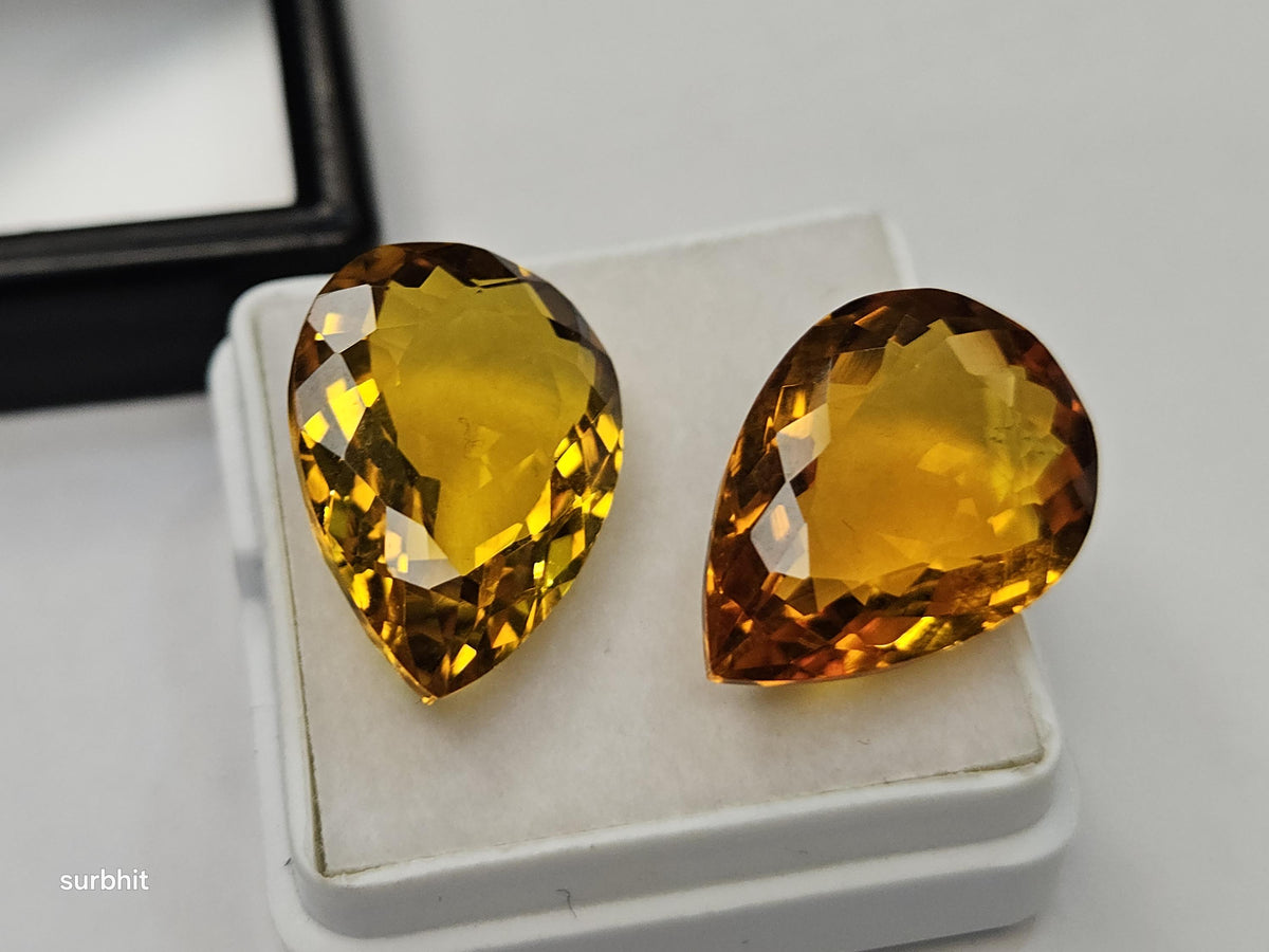 Certified Pear Cut Yellow Citrine Gemstones – 18-19 Ct Loose Pair for Jewelry