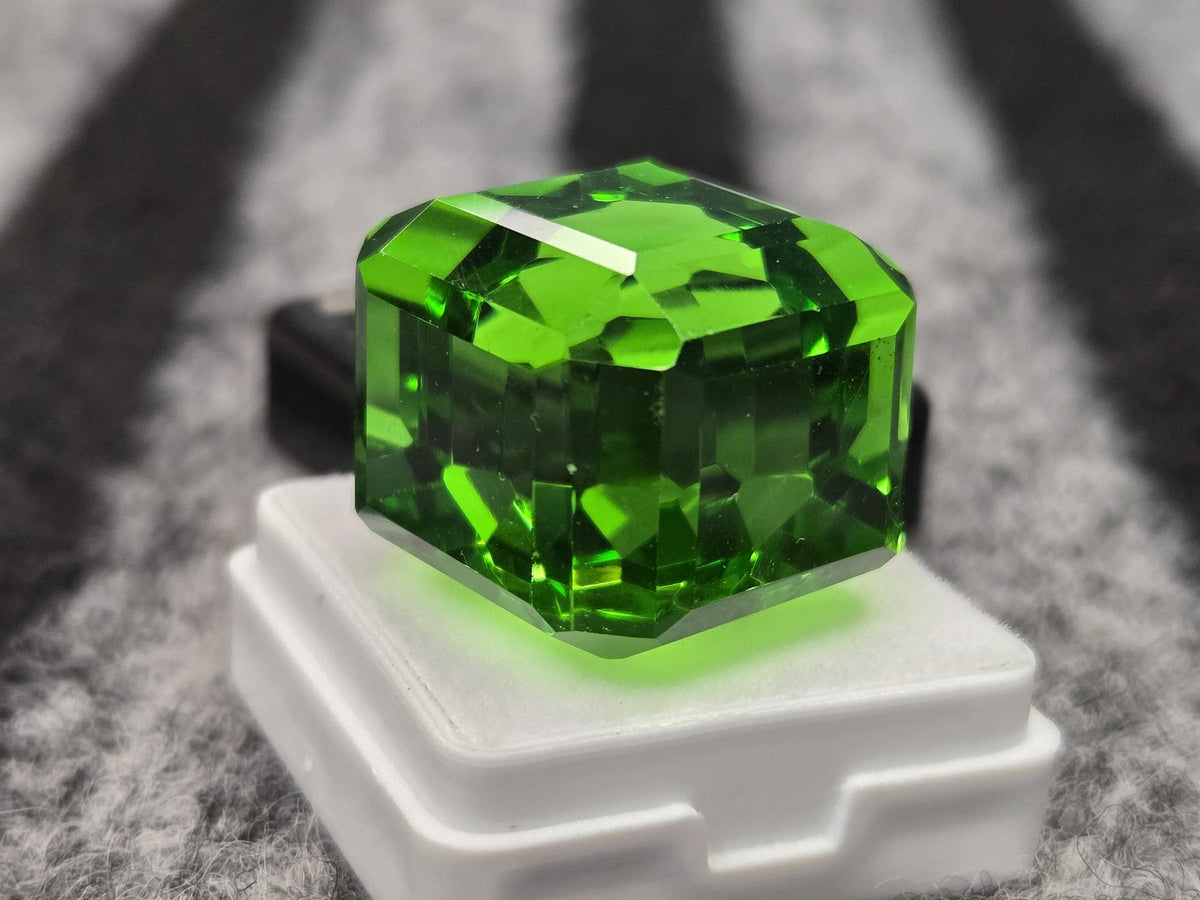 Cube Cut Green Topaz Gemstone, Lab Created, 70+ Carats