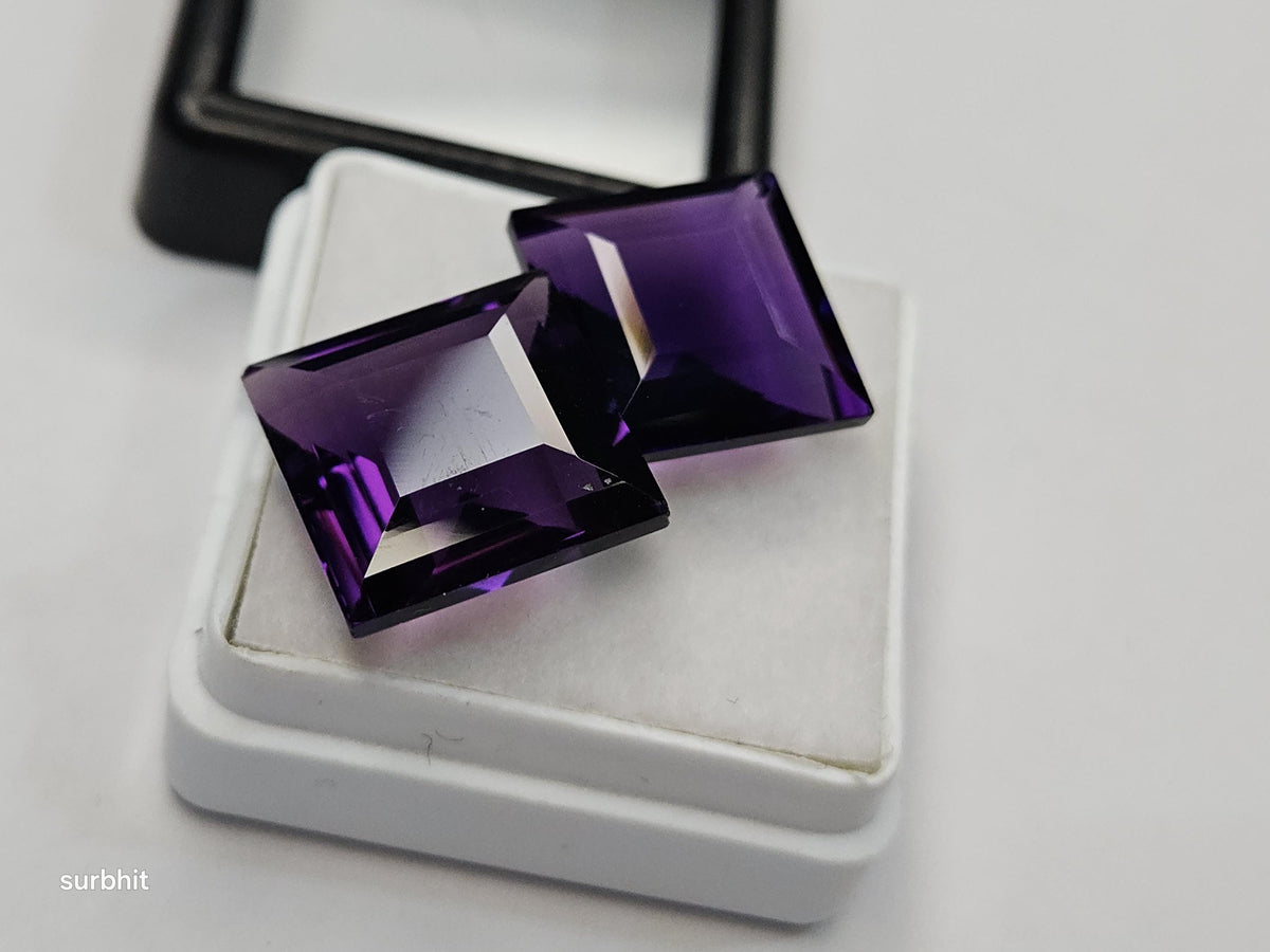 Lab Created Amethyst Princess Cut Gemstones Pair, Purple Loose Stone for Jewelry Making