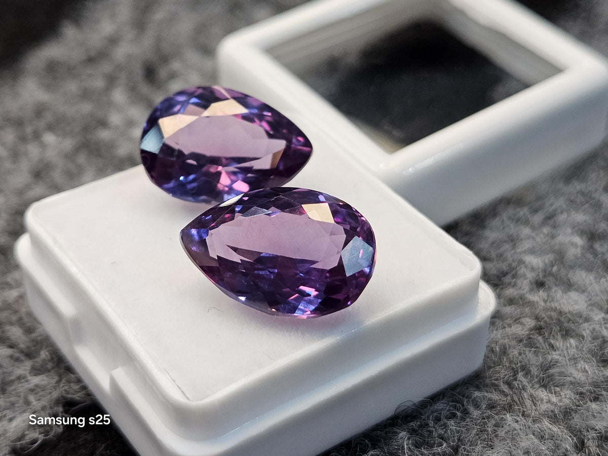 16+ Ct Natural Brazilian Alexandrite Pair – Pear Cut Color-Change Loose Gemstones