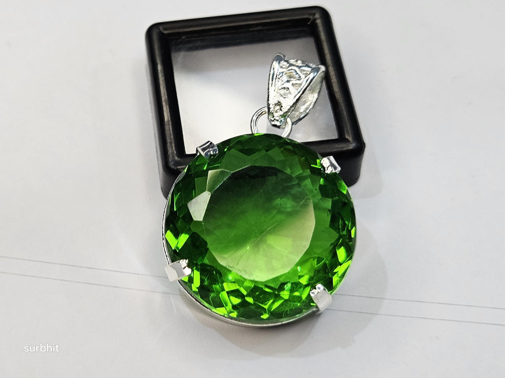 Lab-Created Green Topaz Pendant, Round Cut (80-81 Ct) Certified