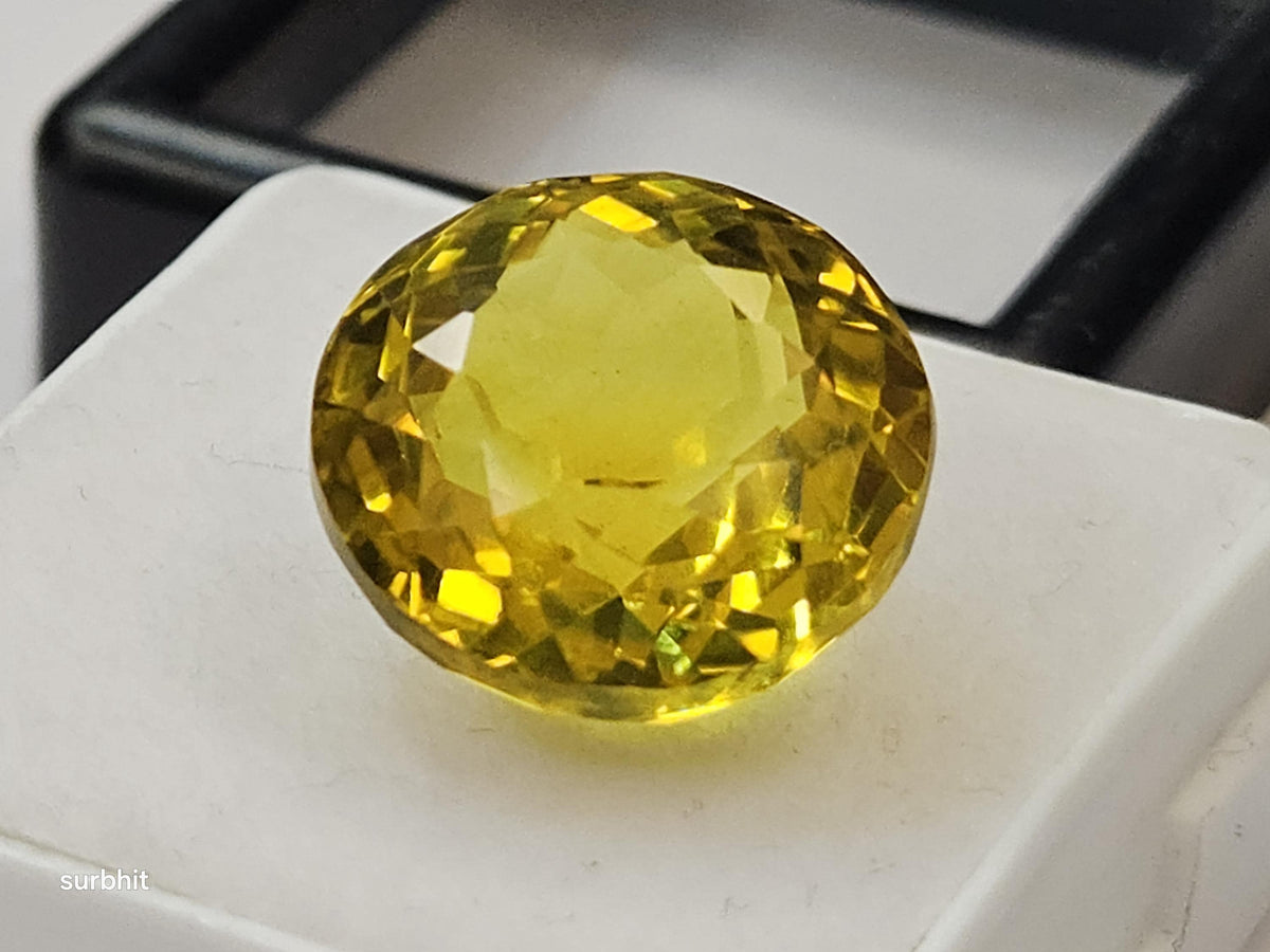 Certified Ceylon Yellow Sapphire Round Cut Gemstone, 13 Carat Pukhraj for Jewelry