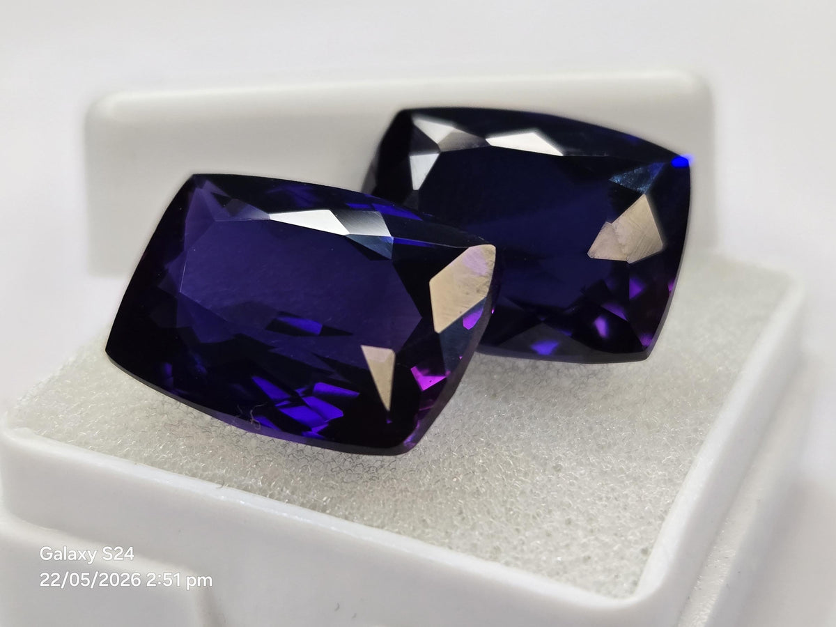 Certified Blue Tanzanite Gemstones, 26-27 Ct Cushion Cut Matching Pair for Jewelry Making