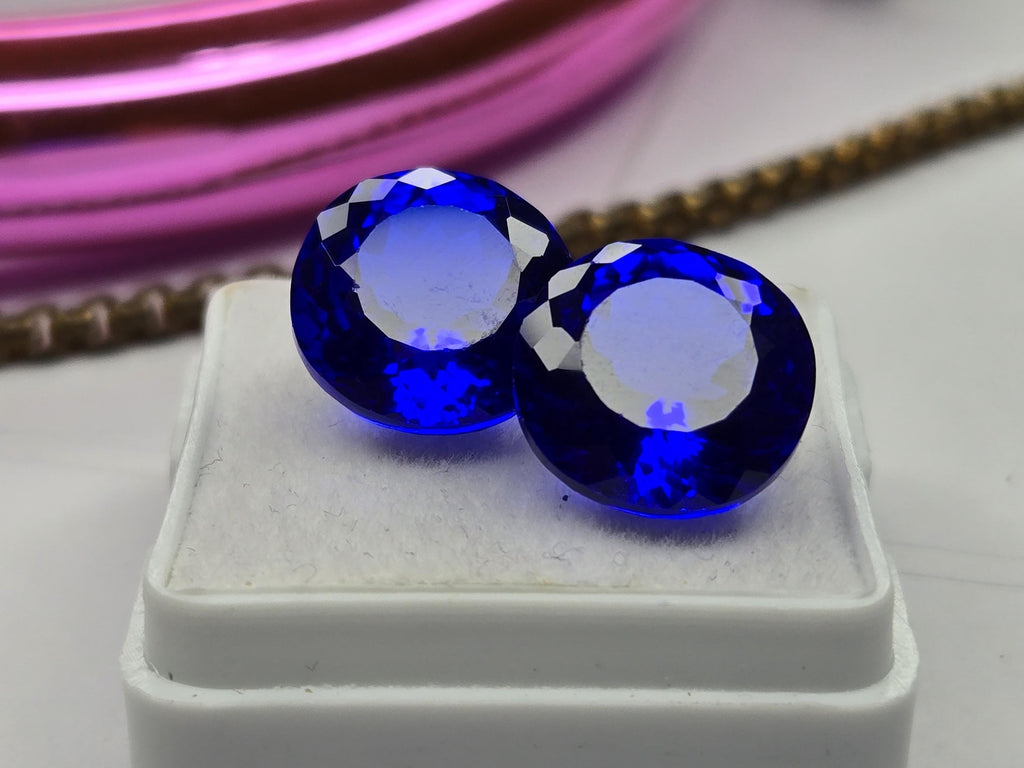 Certified Natural Royal Blue Sapphire 13–14 Ct Round Cut Matching Pair Loose Gemstones for Earrings, Rings & Jewelry Making
