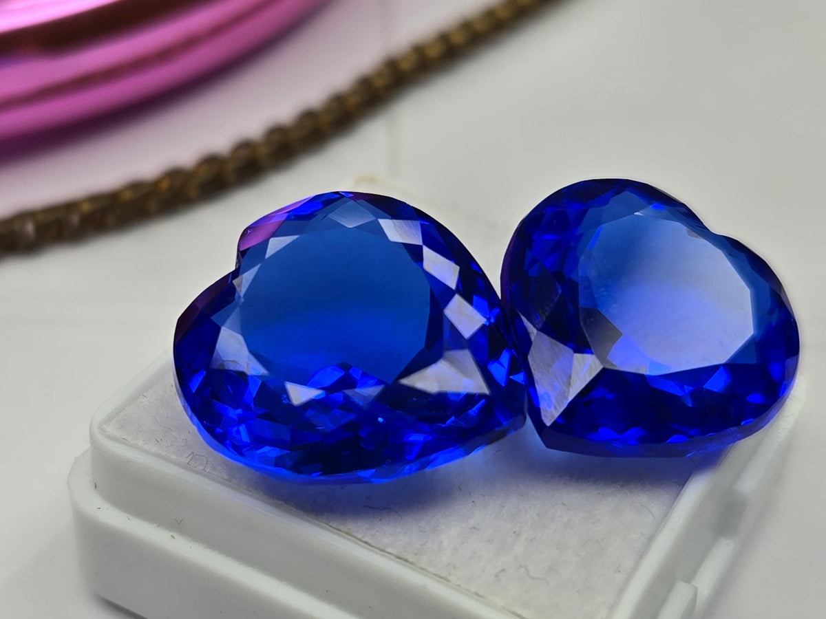Certified Natural Royal Blue Sapphire 30+ Ct Heart Cut Matching Pair Loose Gemstones for Earrings, Rings & Jewelry Making