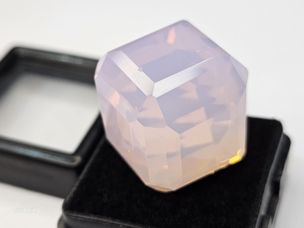 Lab Created Pink Opal Gemstone, Cube Cut (65-67 Ct, 19mm)