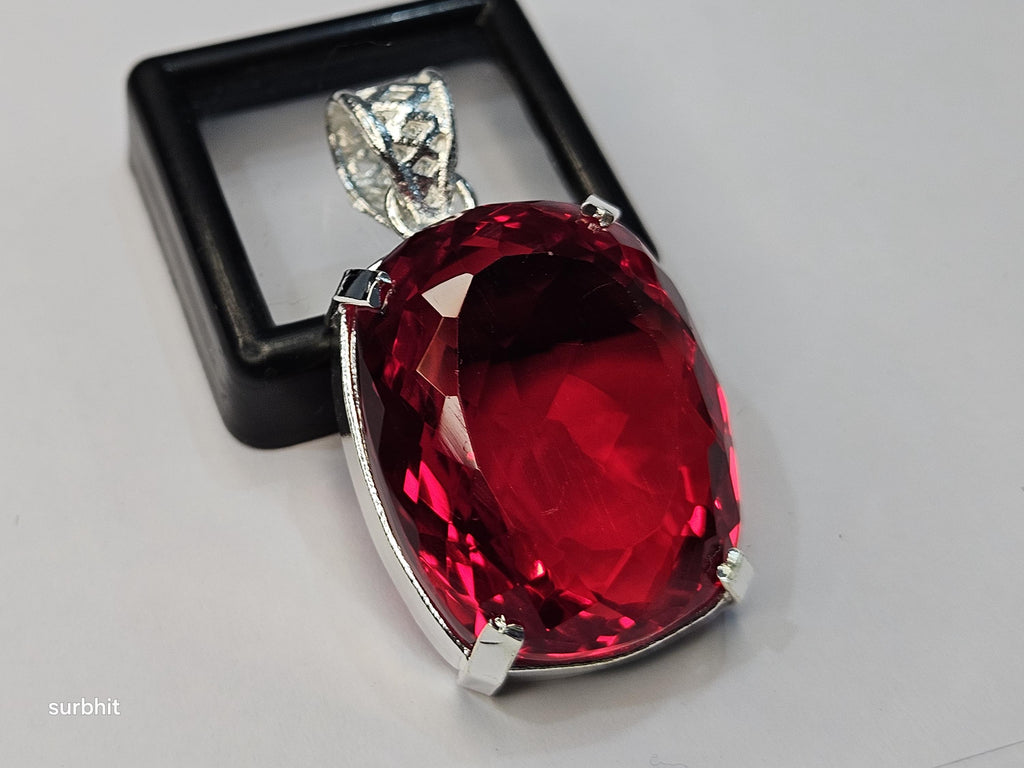 Red Topaz Locket Pendant, Lab-Created Cushion Cut 77+ ct Gemstone