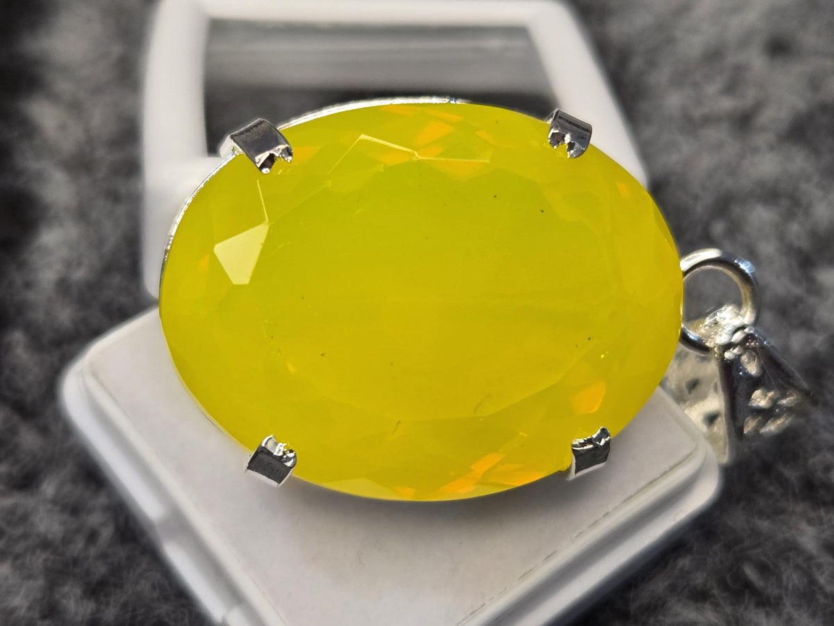 Yellow Opal Locket Pendant, Oval Cut Gemstone, 75-78 Ct Lab Created