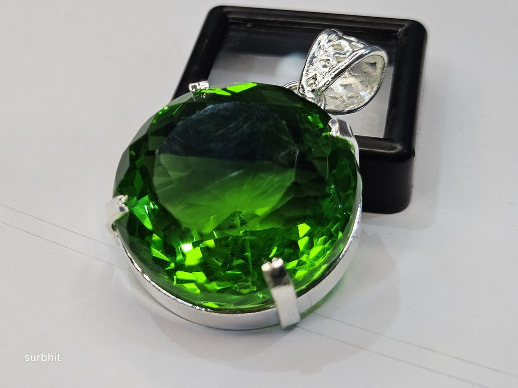 Lab-Created Green Topaz Pendant, Round Cut (80-81 Ct) Certified
