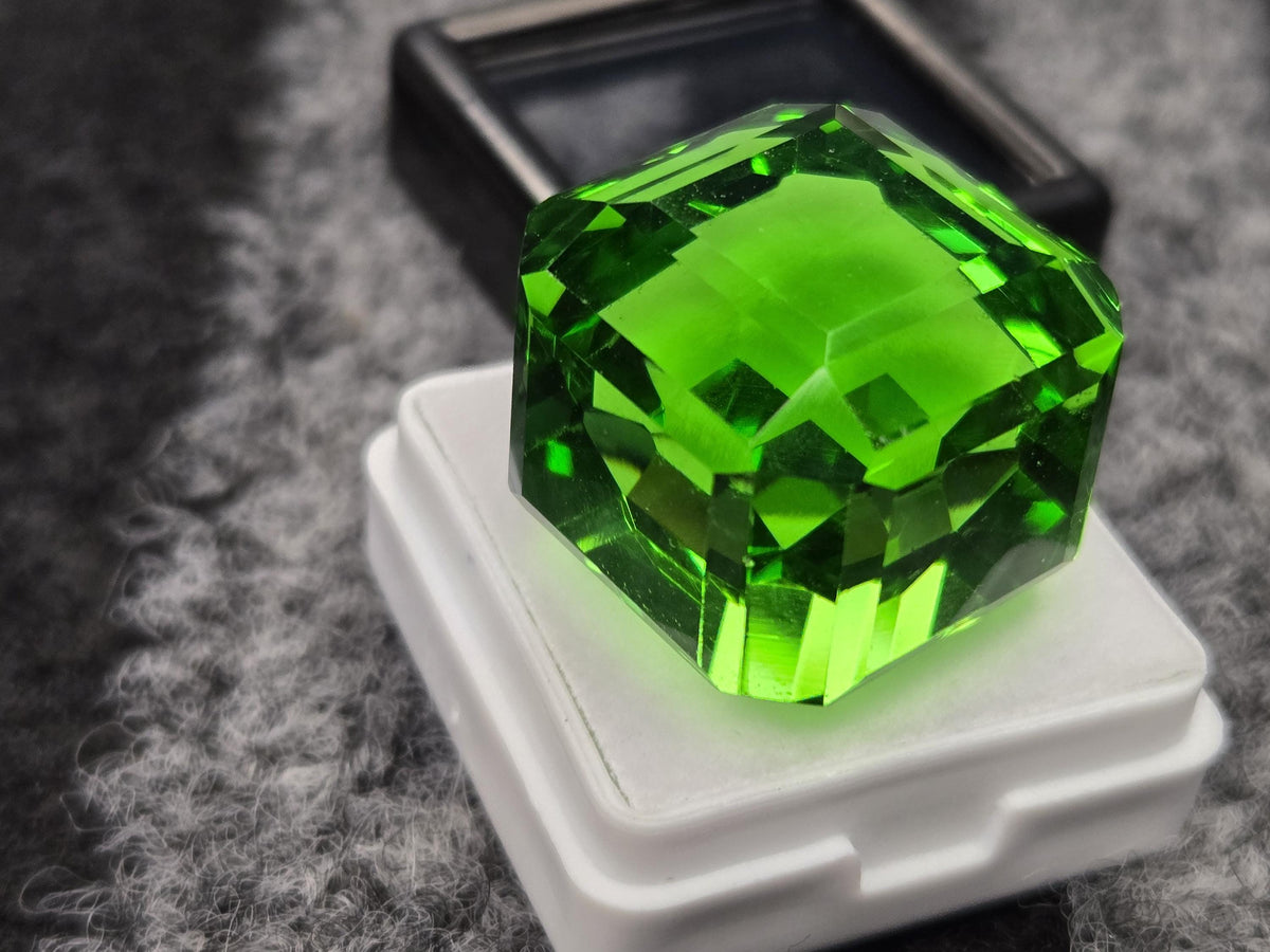 Cube Cut Green Topaz Gemstone, Lab Created, 70+ Carats