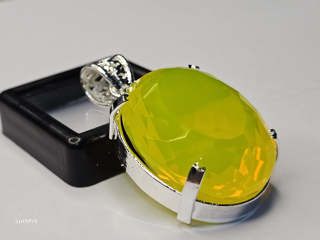 Yellow Opal Locket Pendant, Oval Cut Gemstone, Statement Necklace, Brazil Origin