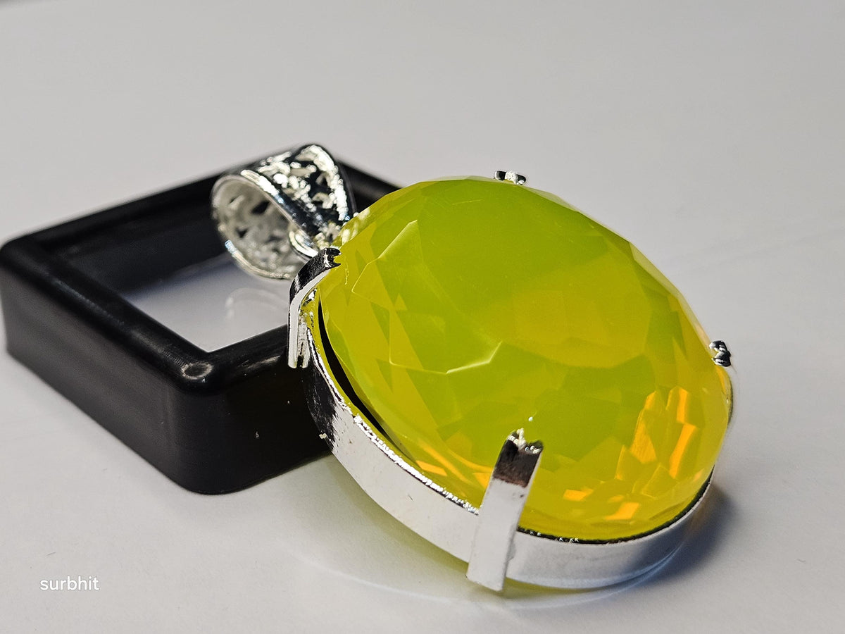 Yellow Opal Locket Pendant, Oval Cut Gemstone, Statement Necklace, Brazil Origin