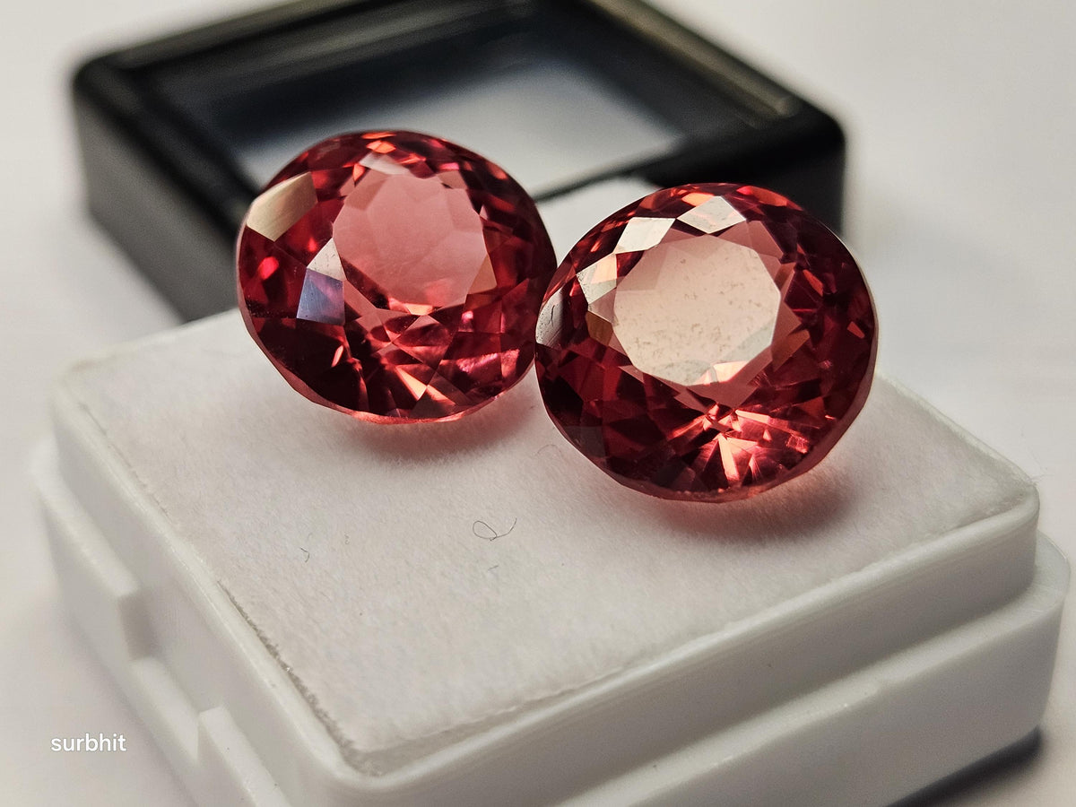Padparadscha Sapphire Pair, 18 Ct Round Cut Loose Gemstones