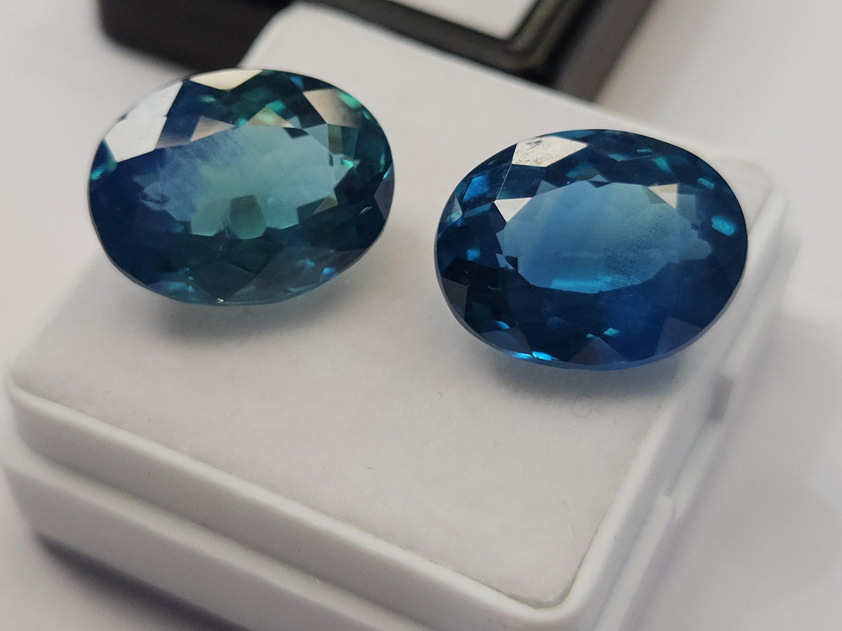 Ocean Blue Paraiba Tourmaline Oval Gemstone, 17-18 Carat Loose Stone (2 Pcs)