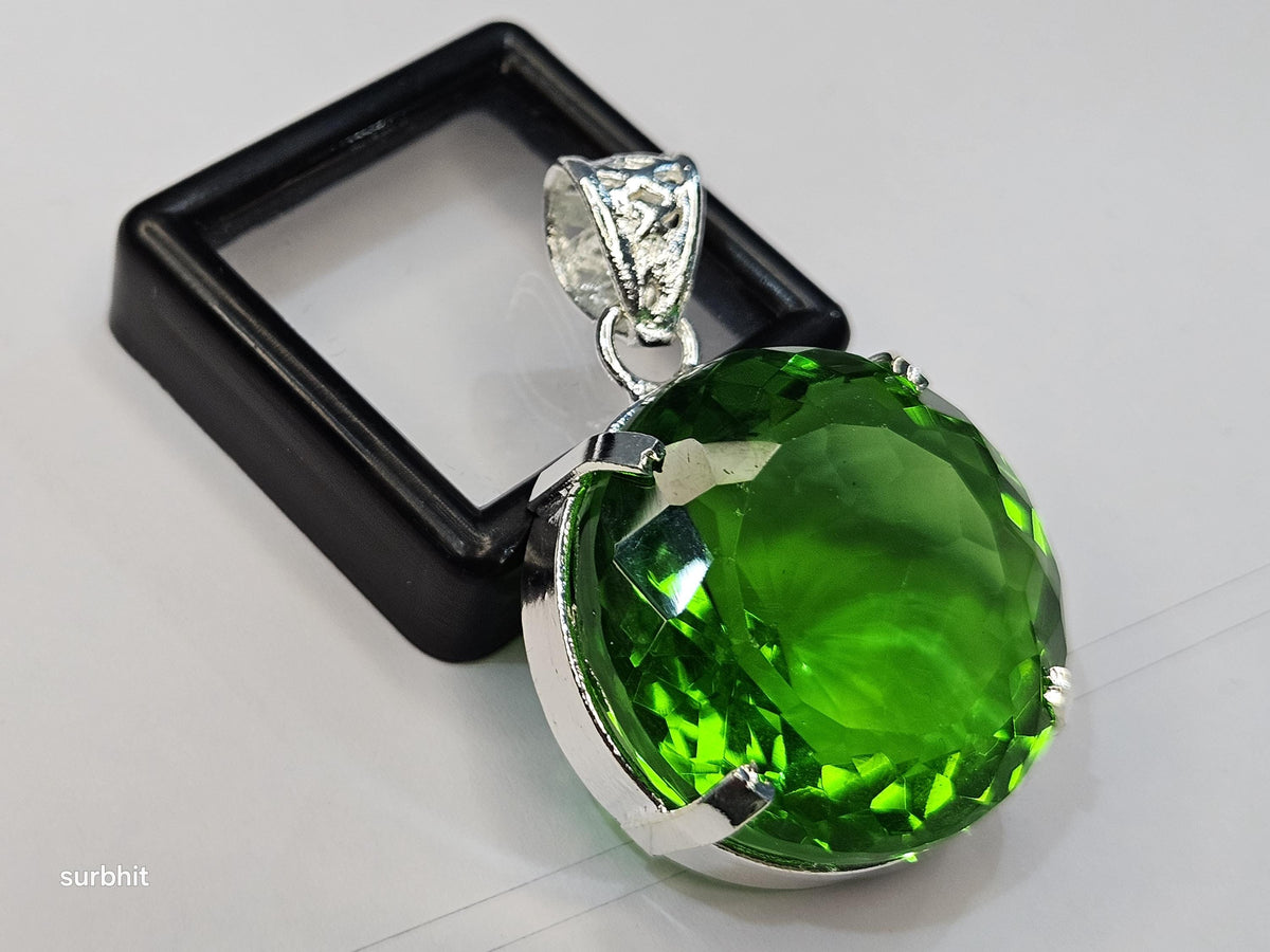 Lab-Created Green Topaz Pendant, Round Cut (80-81 Ct) Certified