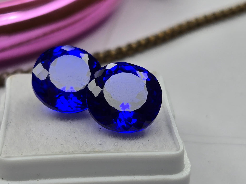 Certified Natural Royal Blue Sapphire 13–14 Ct Round Cut Matching Pair Loose Gemstones for Earrings, Rings & Jewelry Making