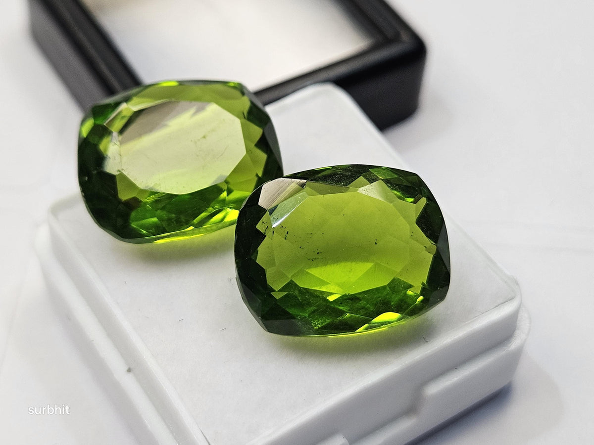Cushion Cut Green Peridot Pair, Certified Loose Gemstones (20-22 Ct)