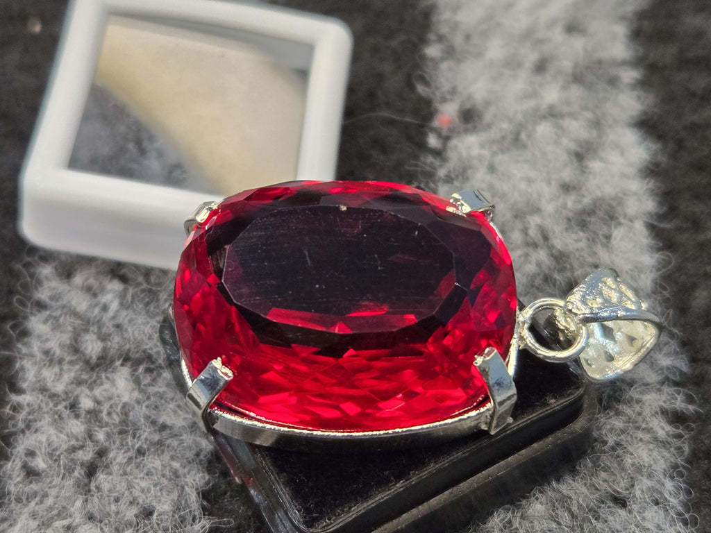 Red Topaz Pendant, 77-78 Ct Cushion Cut Gemstone Lab-Created