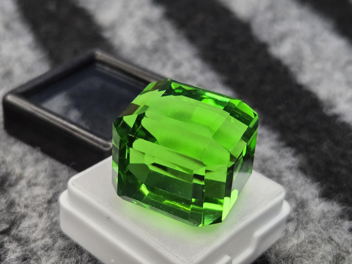 Cube Cut Green Topaz Gemstone, Lab Created, 70+ Carats